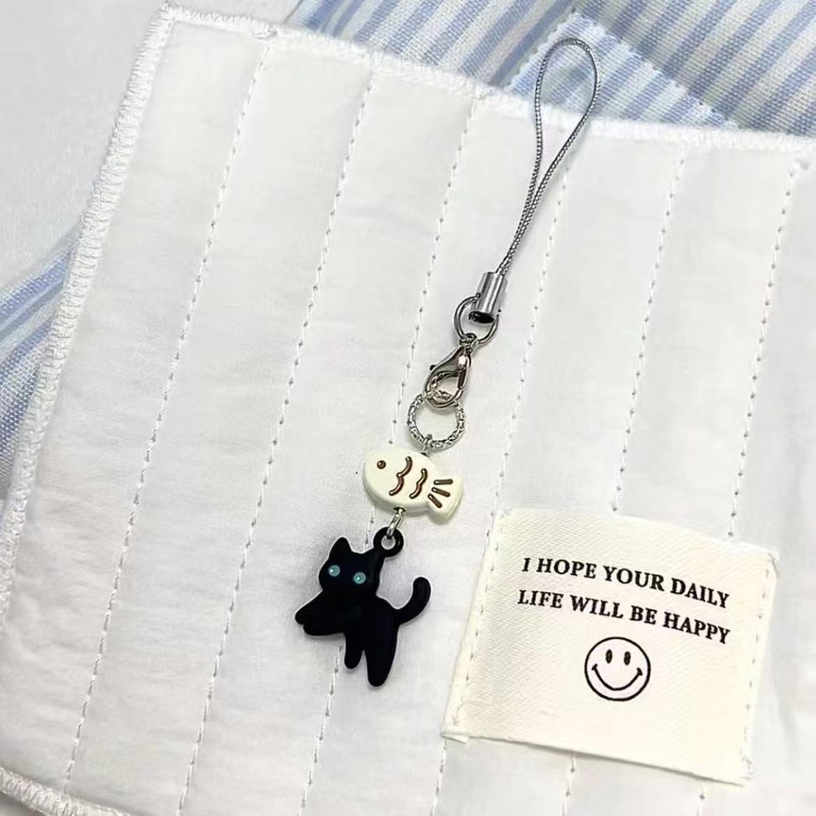 Black Cat “Does Not Eat Fish” Phone Charm 🐈‍⬛